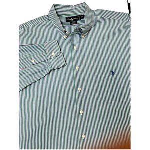 Ralph Lauren Blaire 100% Cotton Green/Blue Stripe Long Sleeve Shirt Size XXL
